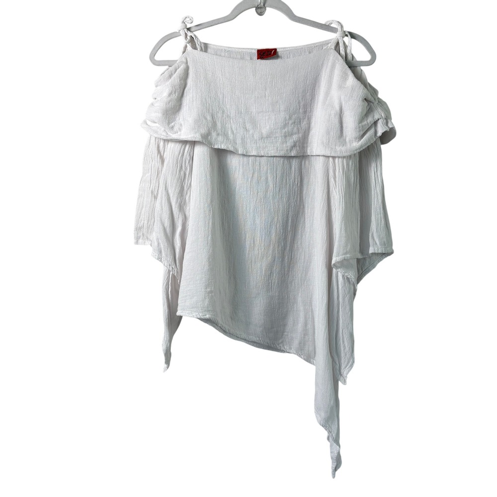 Oh My Gauze Top Womens 1 S‎ M White Cold Shoulder Asymmetrical Cotton Blouse